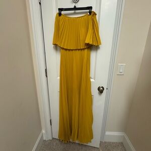 Yellow Off-Shoulder Pleated Maxi Dress